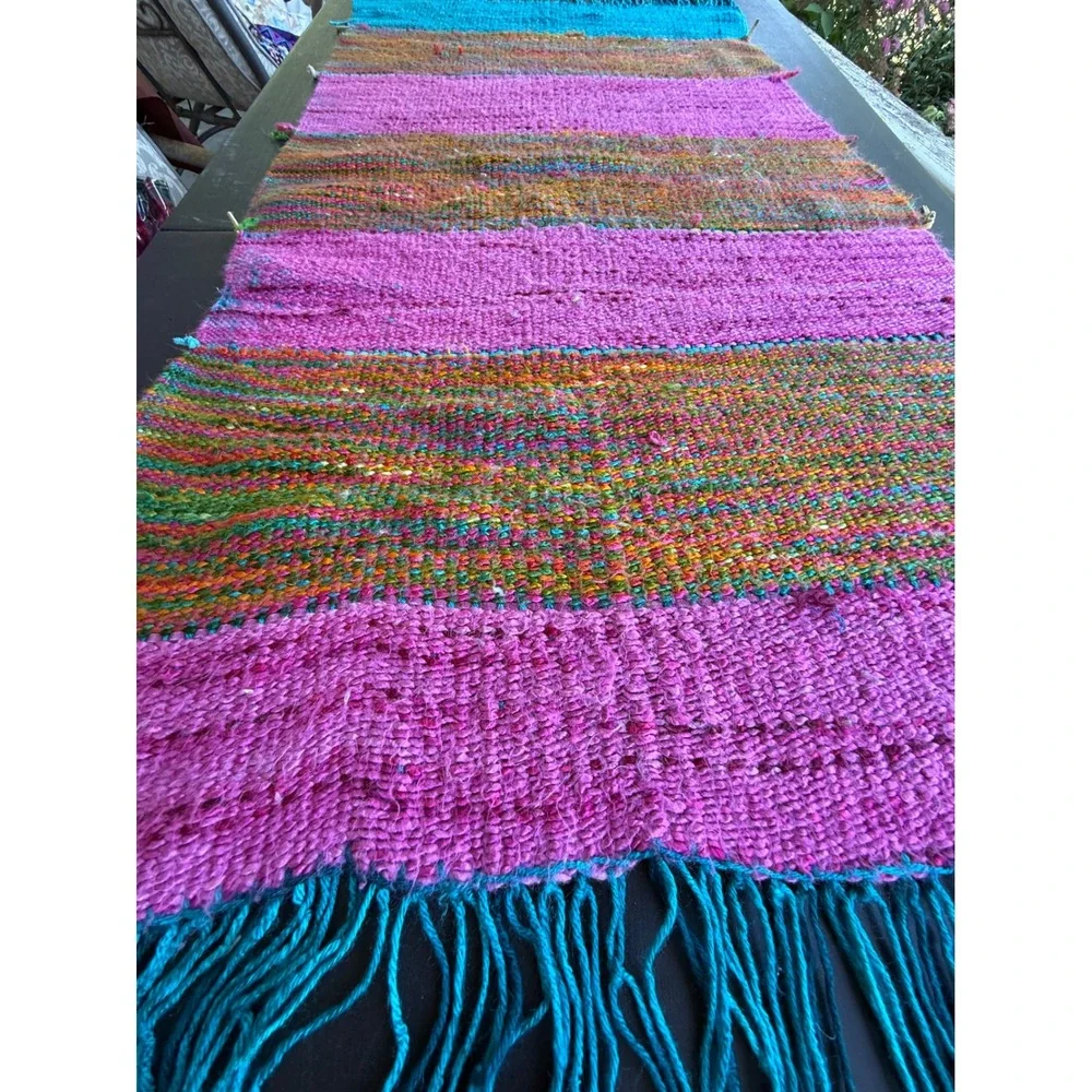 Vintage Handmade Handwoven Boho Shawl Wrap Fringe Artisan Textile Multicolor
